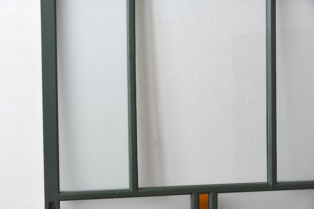 ペイント家具　色ガラス入り　レトロなカラーがおしゃれなガラス戸1枚(引き戸、建具)