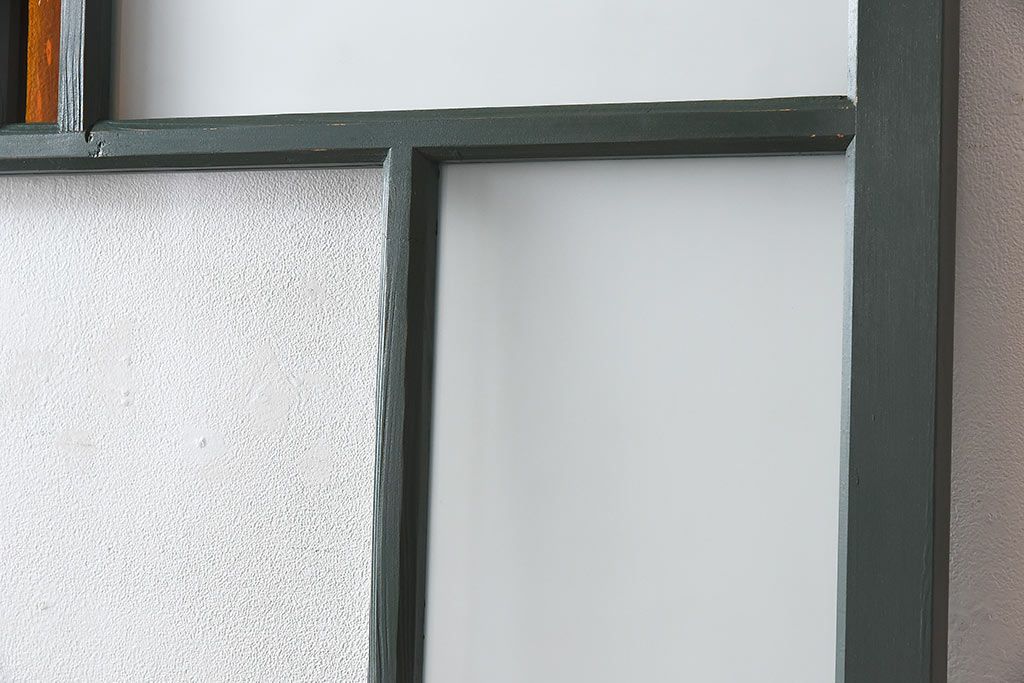 ペイント家具　色ガラス入り　レトロなカラーがおしゃれなガラス戸1枚(引き戸、建具)