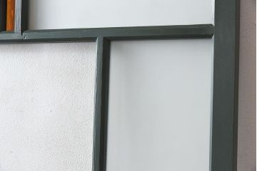 ペイント家具　色ガラス入り　レトロなカラーがおしゃれなガラス戸1枚(引き戸、建具)