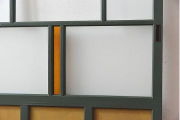 ペイント家具　色ガラス入り　レトロなカラーがおしゃれなガラス戸1枚(引き戸、建具)