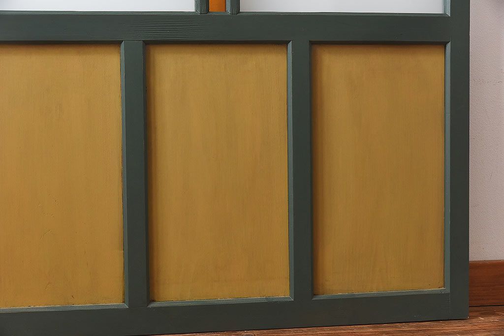 ペイント家具　色ガラス入り　レトロなカラーがおしゃれなガラス戸1枚(引き戸、建具)