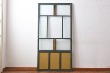 ペイント家具　色ガラス入り　レトロなカラーがおしゃれなガラス戸1枚(引き戸、建具)