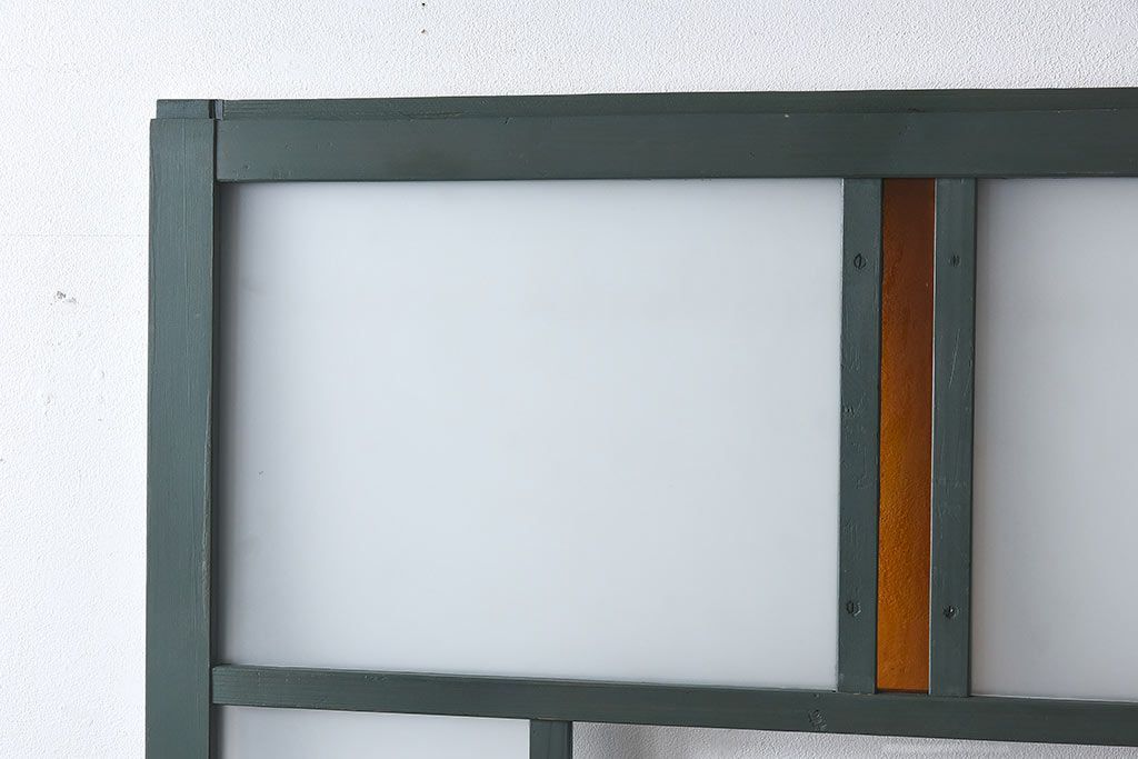ペイント家具　色ガラス入り　レトロなカラーがおしゃれなガラス戸1枚(引き戸、建具)