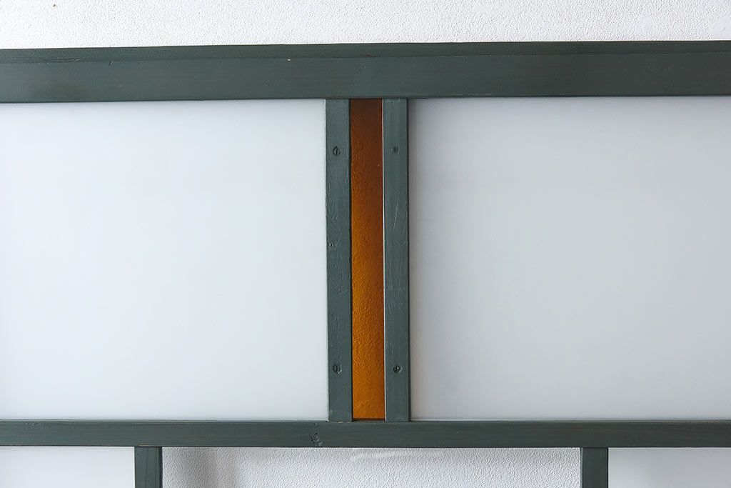 ペイント家具　色ガラス入り　レトロなカラーがおしゃれなガラス戸1枚(引き戸、建具)