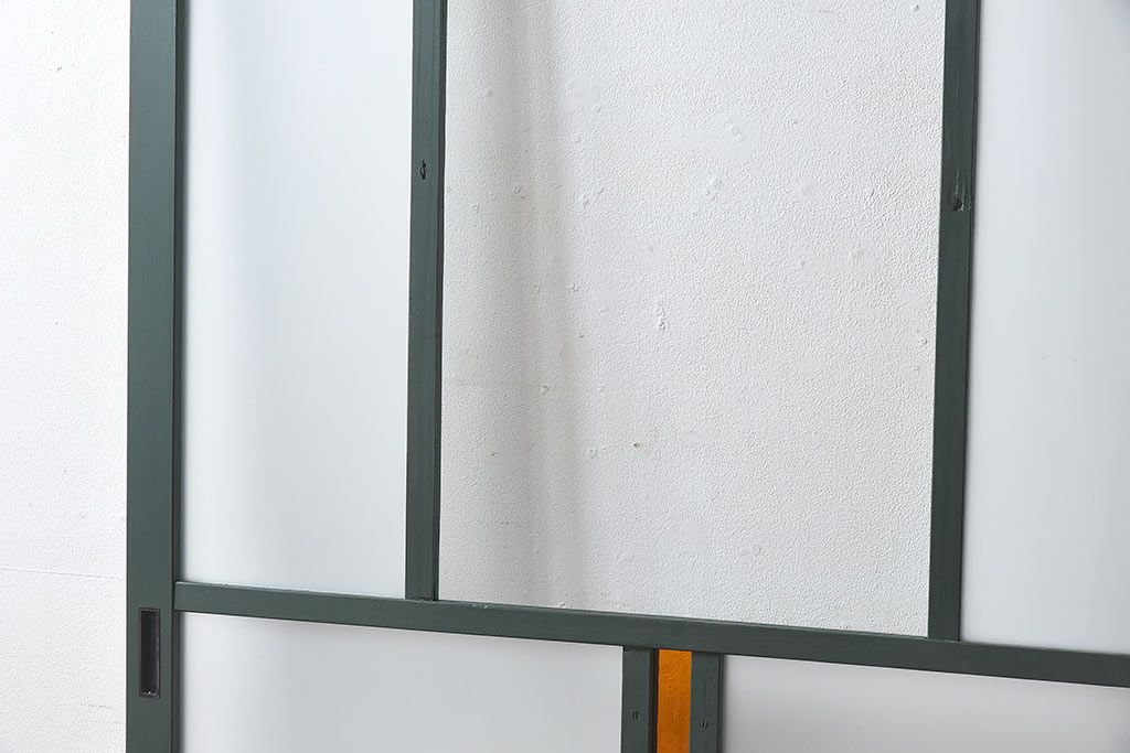 ペイント家具　色ガラス入り　レトロなカラーがおしゃれなガラス戸1枚(引き戸、建具)