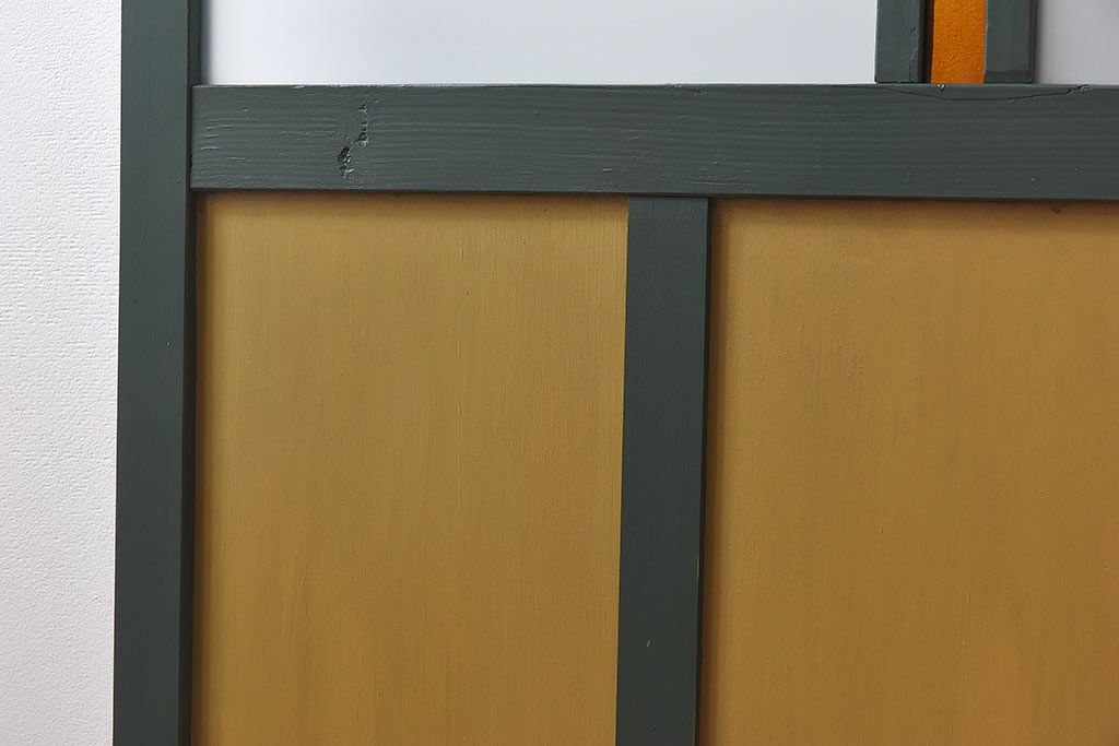 ペイント家具　色ガラス入り　レトロなカラーがおしゃれなガラス戸1枚(引き戸、建具)
