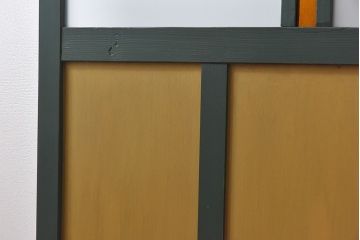 ペイント家具　色ガラス入り　レトロなカラーがおしゃれなガラス戸1枚(引き戸、建具)