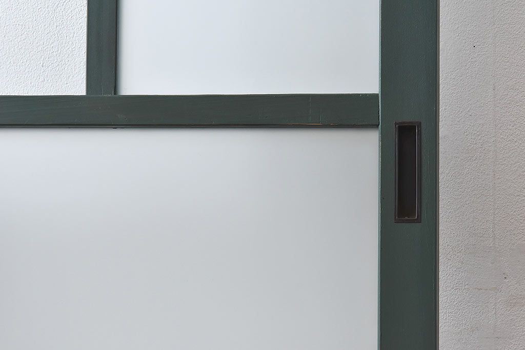 ペイント家具　色ガラス入り　レトロなカラーがおしゃれなガラス戸1枚(引き戸、建具)