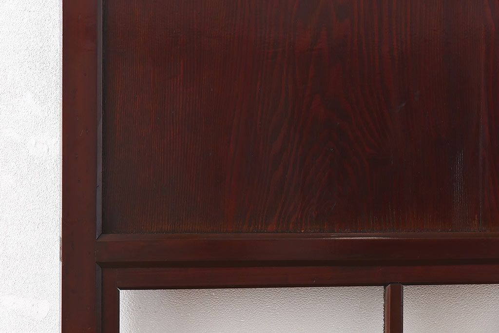 和製アンティーク　栗材使用　漆塗り　深みのある色合いが魅力のガラス帯戸(引き戸、建具)