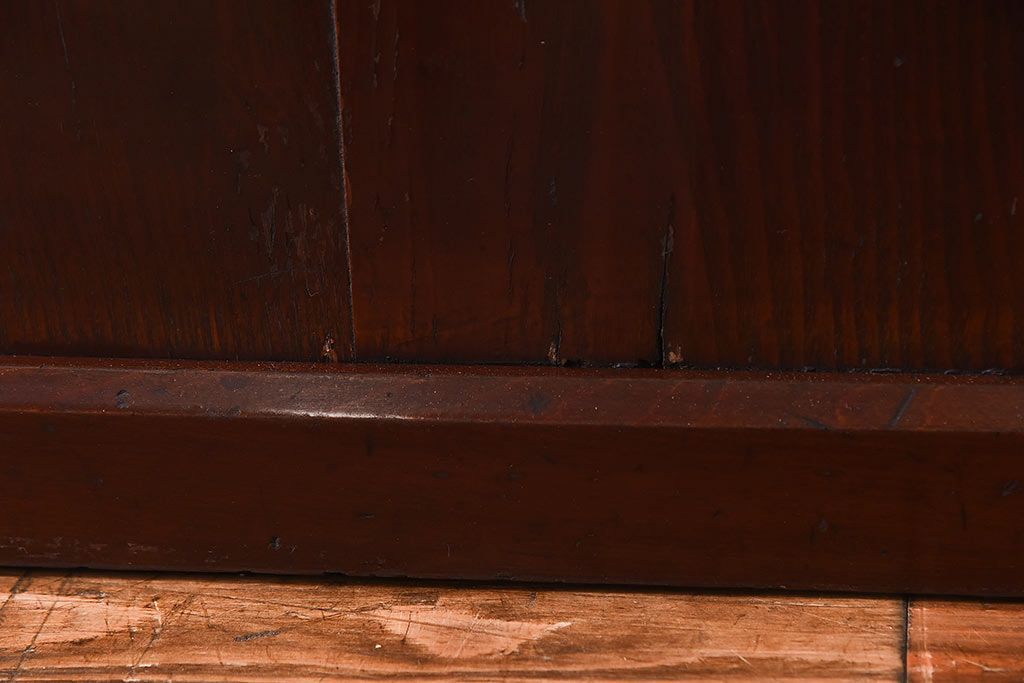 和製アンティーク　栗材使用　漆塗り　深みのある色合いが魅力のガラス帯戸(引き戸、建具)