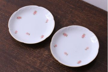 アンティーク雑貨　中古　大倉陶園　金彩　小さなバラ柄の小皿2枚セット(洋食器)