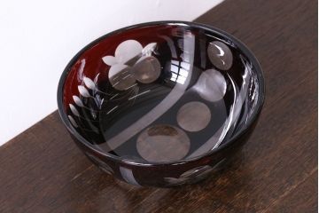 アンティーク雑貨　アンティーク　赤被せ切子ガラス深鉢(サラダボウル、和食器)