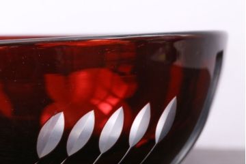 アンティーク雑貨　アンティーク　赤被せ切子ガラス深鉢(サラダボウル、和食器)