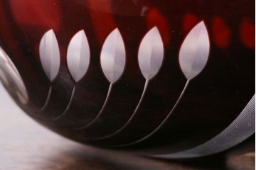 アンティーク雑貨　アンティーク　赤被せ切子ガラス深鉢(サラダボウル、和食器)