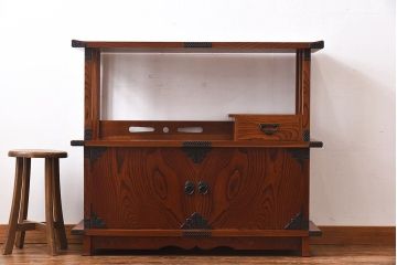 中古　民芸家具　力強い杢目が見事な飾り棚(茶棚)