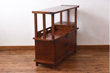 中古　民芸家具　力強い杢目が見事な飾り棚(茶棚)