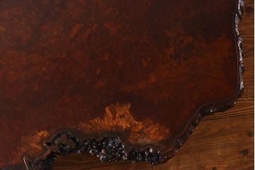 中古　特大　カリン材(花梨材)　鳥眼杢　木肌と木目が存在感を放つ座卓(定価約180万円)