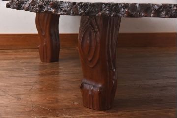 中古　特大　カリン材(花梨材)　鳥眼杢　木肌と木目が存在感を放つ座卓(定価約180万円)