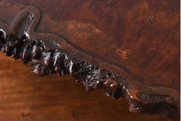 中古　特大　カリン材(花梨材)　鳥眼杢　木肌と木目が存在感を放つ座卓(定価約180万円)