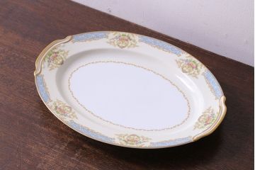 アンティーク雑貨　中古　ノリタケ(Noritake)　上品な花柄のオーバルプレート(大皿、洋食器)