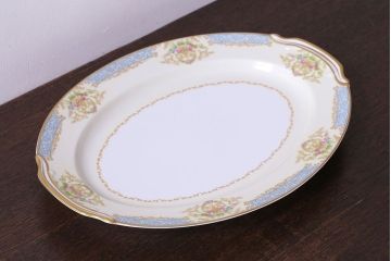アンティーク雑貨　中古　ノリタケ(Noritake)　上品な花柄のオーバルプレート(大皿、洋食器)