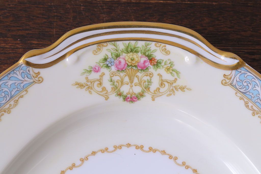 アンティーク雑貨　中古　ノリタケ(Noritake)　上品な花柄のオーバルプレート(大皿、洋食器)