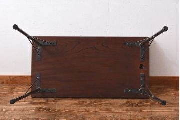 アンティーク家具　和製アンティーク　ケヤキ材一枚板!古材の質感が味わい深い鉄脚テーブル(作業台、アイアン  テーブル)(1)