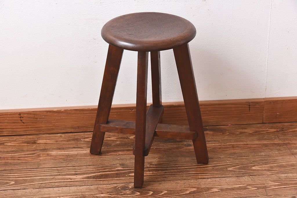 アンティーク雑貨　昭和レトロ　シンプルな丸スツール(椅子、チェア、花台)
