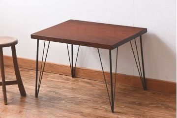 ケヤキ一枚板　古材リメイクの鉄脚ローテーブル(サイドテーブル、カフェテーブル)