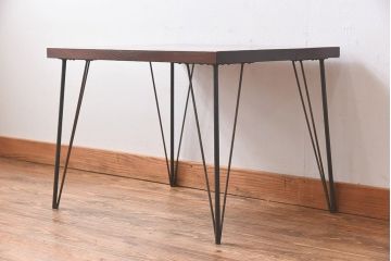 ケヤキ一枚板　古材リメイクの鉄脚ローテーブル(サイドテーブル、カフェテーブル)