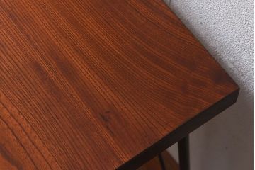 ケヤキ一枚板　古材リメイクの鉄脚ローテーブル(サイドテーブル、カフェテーブル)