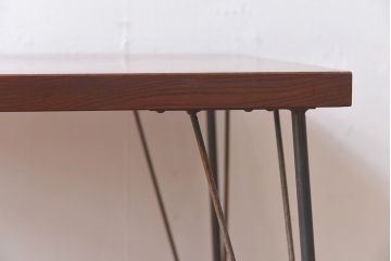 ケヤキ一枚板　古材リメイクの鉄脚ローテーブル(サイドテーブル、カフェテーブル)