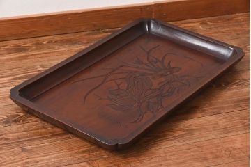 アンティーク雑貨　大正〜昭和初期　大胆な彫りの特大サイズ高級くりぬき盆(和盆、トレー)