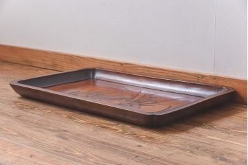 アンティーク雑貨　大正〜昭和初期　大胆な彫りの特大サイズ高級くりぬき盆(和盆、トレー)