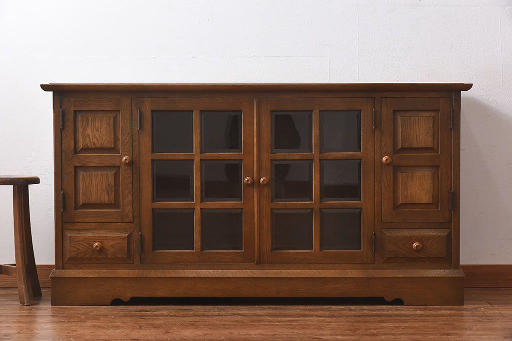 中古　北海道民芸　明るい色味がめずらしい!ナラ材のサイドボード(収納棚、キャビネット)(定価38万円)