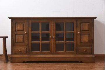 中古　北海道民芸　明るい色味がめずらしい!ナラ材のサイドボード(収納棚、キャビネット)(定価38万円)