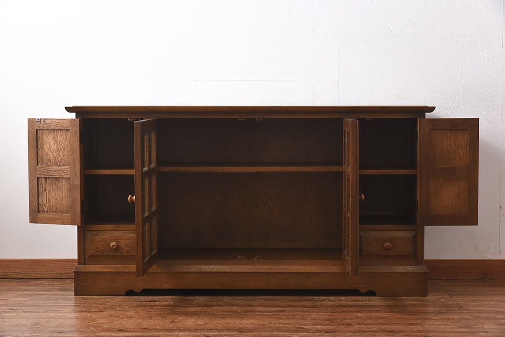 中古　北海道民芸　明るい色味がめずらしい!ナラ材のサイドボード(収納棚、キャビネット)(定価38万円)