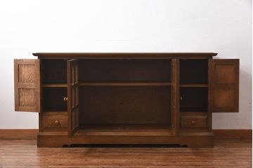 中古　北海道民芸　明るい色味がめずらしい!ナラ材のサイドボード(収納棚、キャビネット)(定価38万円)