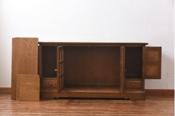 中古　北海道民芸　明るい色味がめずらしい!ナラ材のサイドボード(収納棚、キャビネット)(定価38万円)