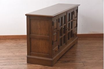 中古　北海道民芸　明るい色味がめずらしい!ナラ材のサイドボード(収納棚、キャビネット)(定価38万円)