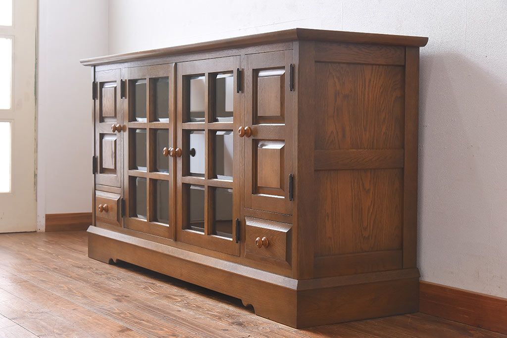 中古　北海道民芸　明るい色味がめずらしい!ナラ材のサイドボード(収納棚、キャビネット)(定価38万円)