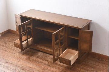 中古　北海道民芸　明るい色味がめずらしい!ナラ材のサイドボード(収納棚、キャビネット)(定価38万円)