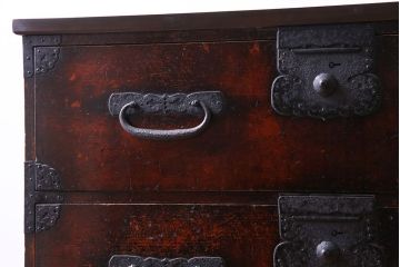 アンティーク家具　和製アンティーク　鉄脚付き　和モダンなローチェスト(箪笥ローボード、衣装箪笥、引き出し)