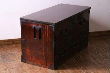 アンティーク家具　和製アンティーク　隠し付き!　和モダンなローチェスト(箪笥ローボード、衣装箪笥、引き出し)