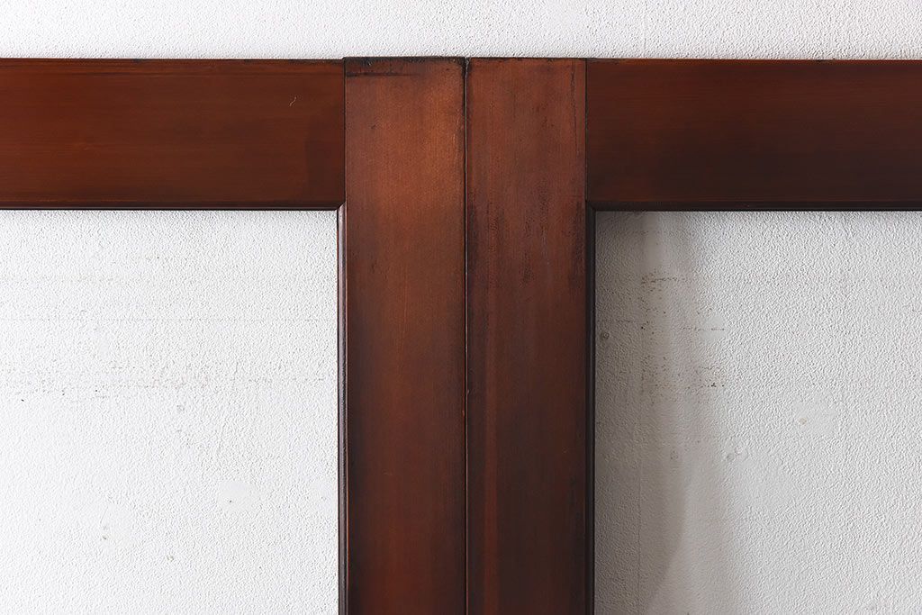 和製アンティーク　腰板ケヤキ材　味わい深い風合いの大きなガラス戸(引き戸、建具)2枚セット