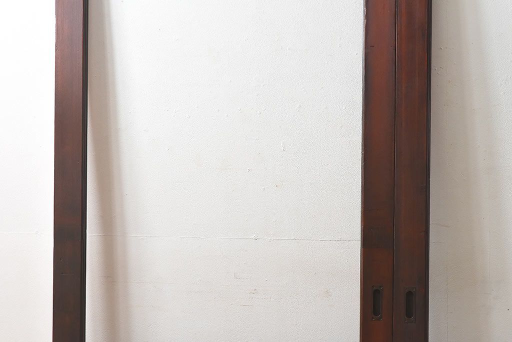 和製アンティーク　腰板ケヤキ材　味わい深い風合いの大きなガラス戸(引き戸、建具)2枚セット