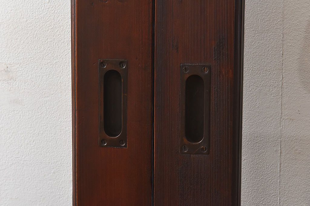 和製アンティーク　腰板ケヤキ材　味わい深い風合いの大きなガラス戸(引き戸、建具)2枚セット