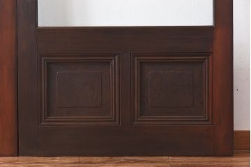 和製アンティーク　腰板ケヤキ材　味わい深い風合いの大きなガラス戸(引き戸、建具)2枚セット