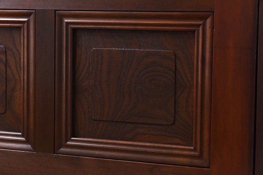 和製アンティーク　腰板ケヤキ材　味わい深い風合いの大きなガラス戸(引き戸、建具)2枚セット