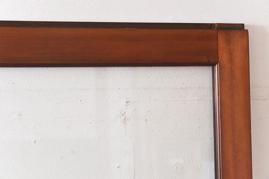 和製アンティーク　腰板ケヤキ材　味わい深い風合いの大きなガラス戸(引き戸、建具)2枚セット